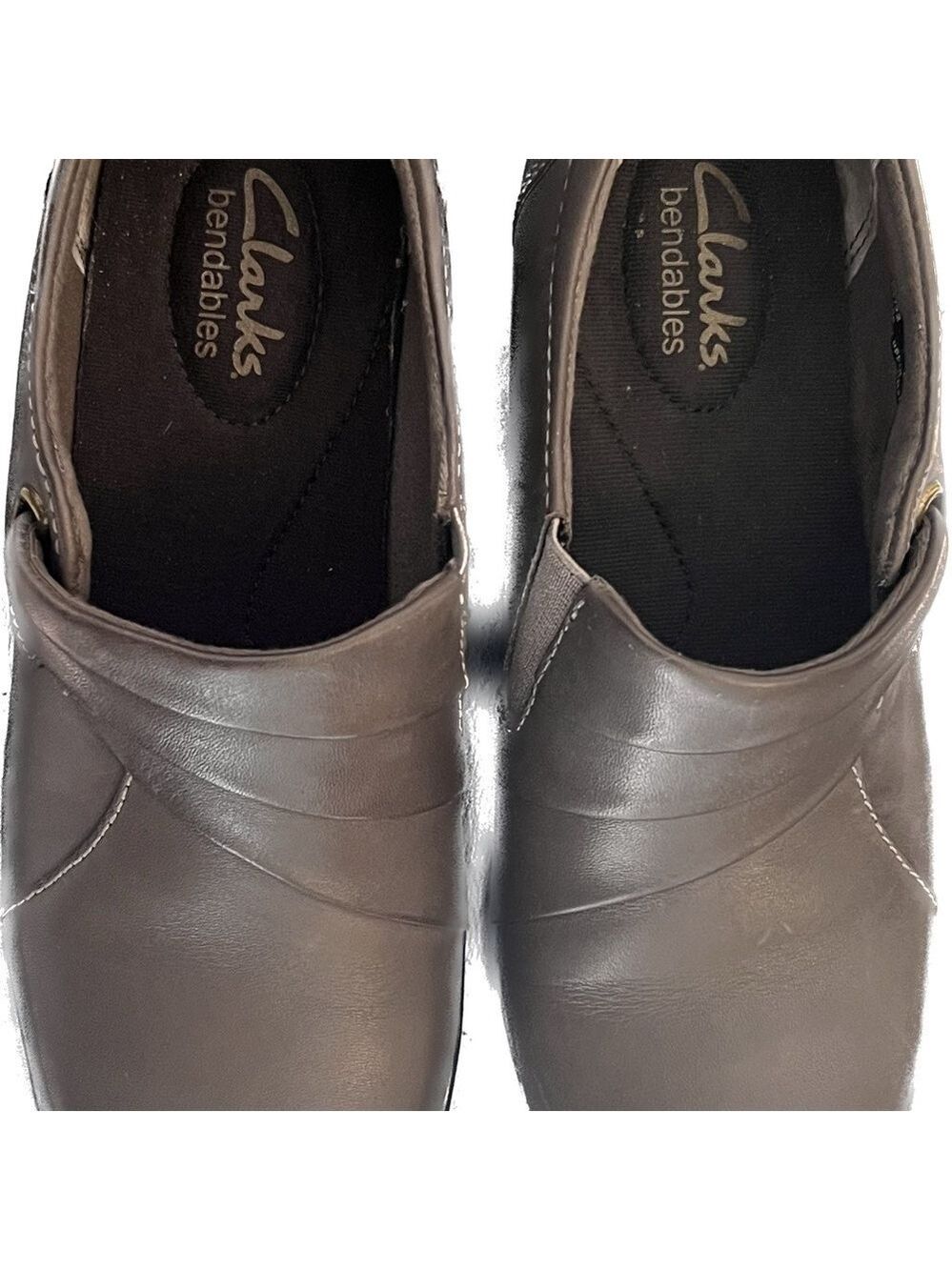 Clark’s Pleated Leather Grey Ankle Booties Block Heel Women’s Size 6.5 - Picture 8 of 9